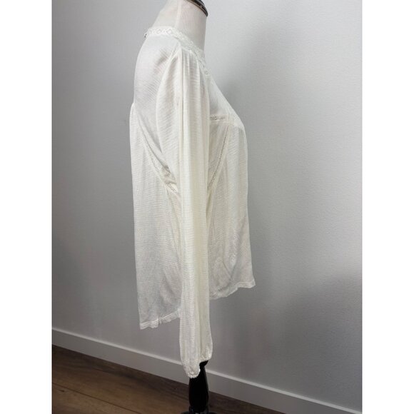 American Rag Poet Blouse White Lace Size XL Keyhole Back Stretch Tunic Boho - Picture 7 of 14
